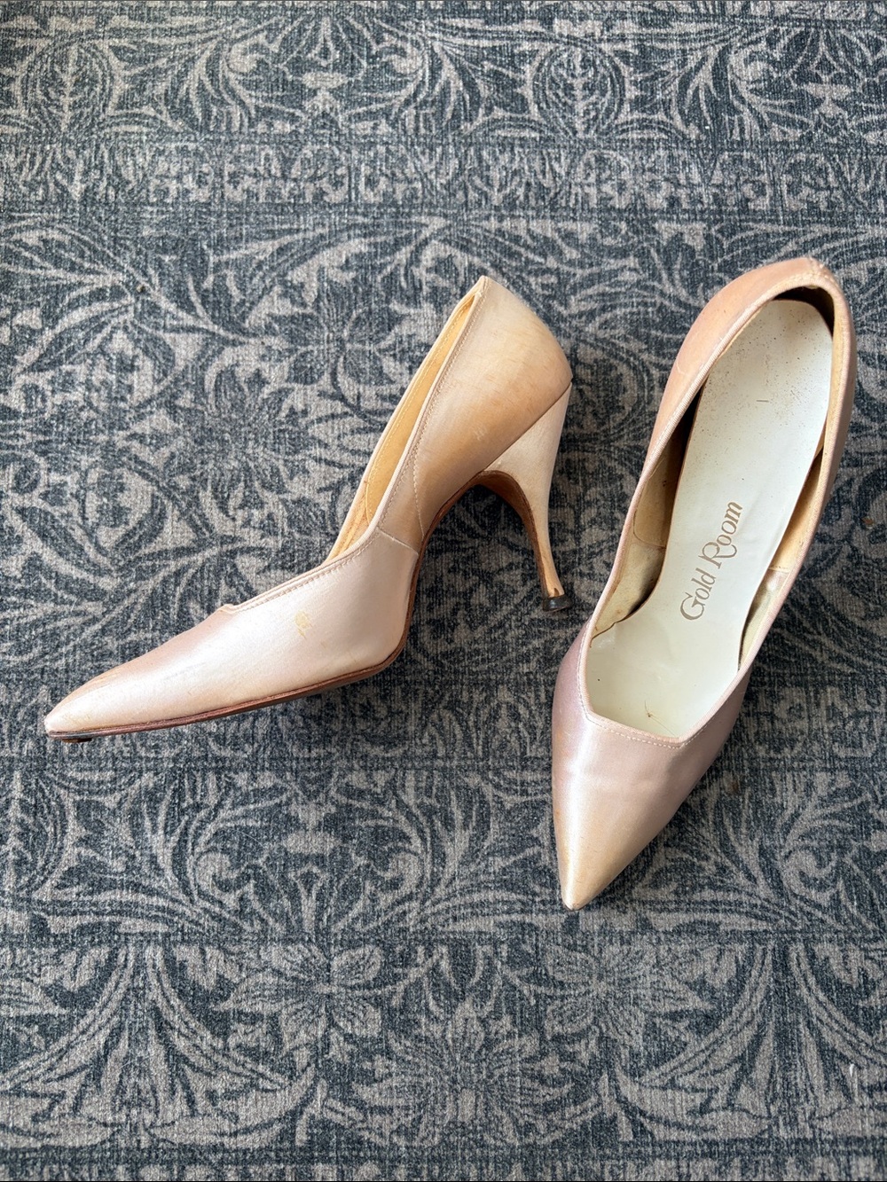 Vintage Satin Gold Room Pointed Toe Stiletto Heels 1950 - 60's Pink Needs TLC 6